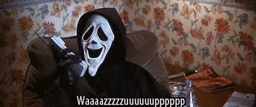 Ghostface and friends shouting Wazupp. Wazzz up. on the phone in Scary Movie.